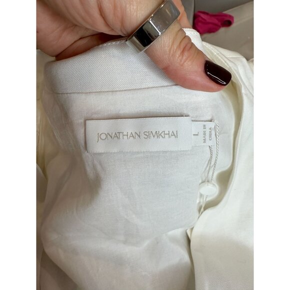 Jonathan Simkhai White Sadie Puff-Sleeve Wrap Crop Top NWT - Size L - Picture 6 of 8